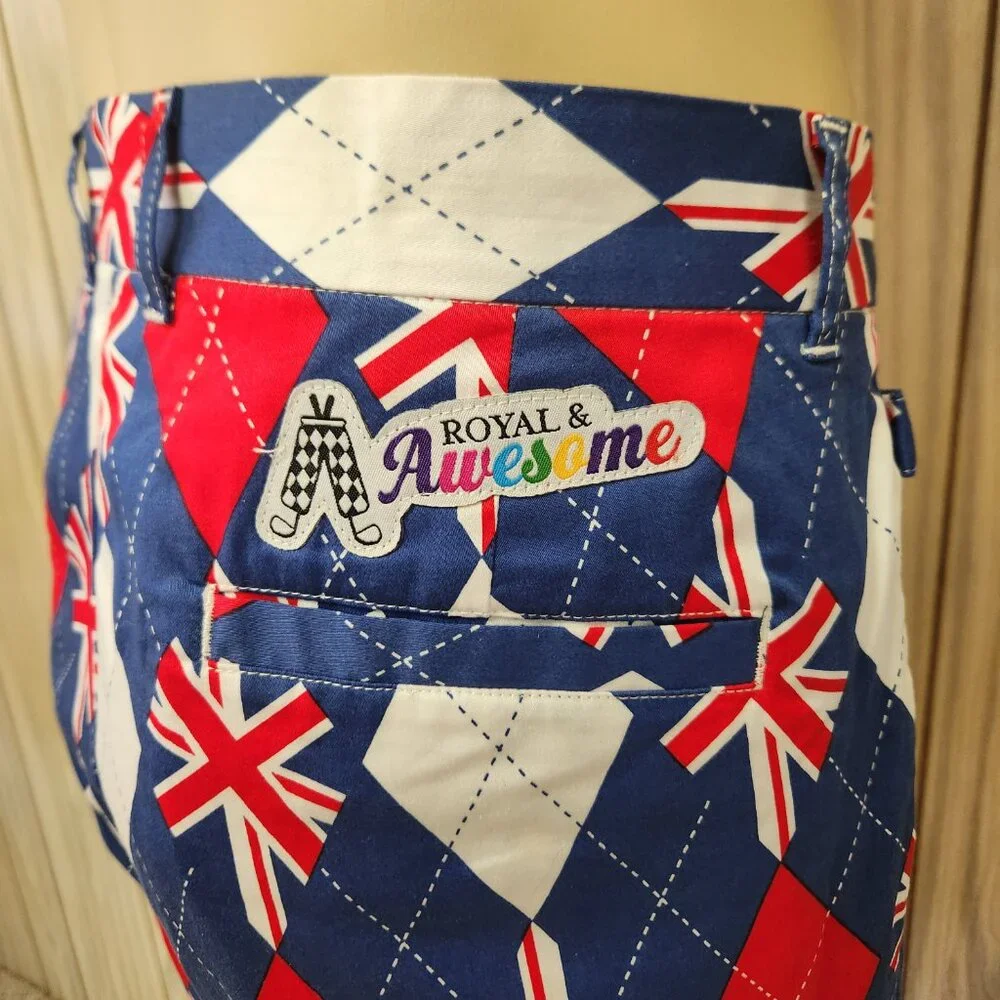 British flag golf pants 36 men Royal Awesome cotton - Picture 7 of 9